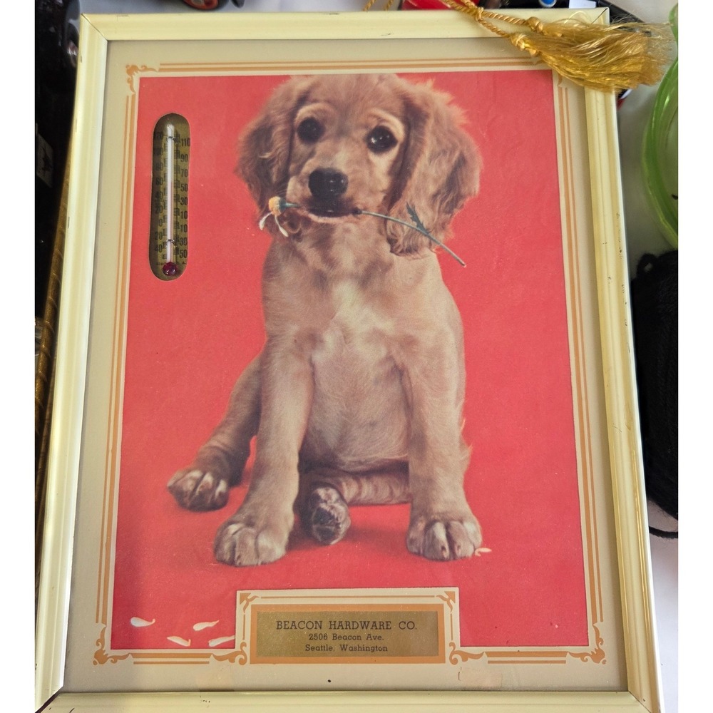Beacon Hardware Vintage Thermometer Puppy Dog Advertising Sign Red Fair 8x10